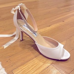 Peep toe Ivory sandals/heels with diamond ankle strap